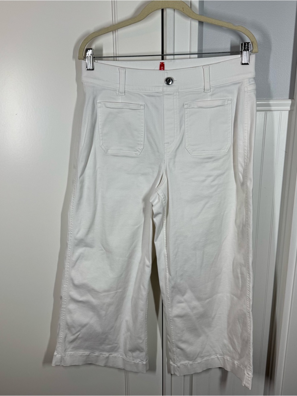 Spanx Cropped Wide Leg‎ Jeans Womens Large White Patch Pockets 209710 Summer